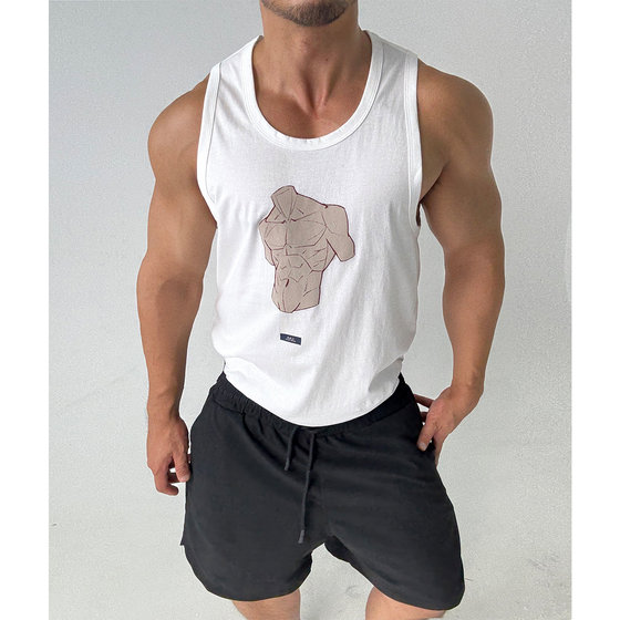 
160g weight thin pure cotton sports fitness vest sleeveless T-shirt muscular men trendy brand loose and strong training clothes