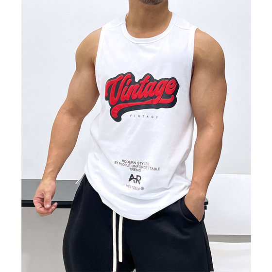 
Textured pure cotton fabric! Muscular men's vest sleeveless T-shirt showing off their body shape, fitness, slim fit, sports, travel and loose