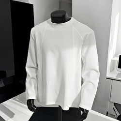 Heavyweight Deconstructed Patchwork Long-Sleeve T-Shirt for Men, Autumn and Winter Fleece-Lined Cleanfit Trendy Brand Boxy Inner Layer Base Sweatshirt