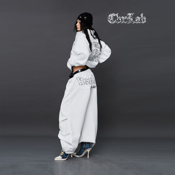 
CBXLAB hip-hop trendy brand 'Electronic Graffiti Silver Thread' hip-hop dance personality sweatpants autumn and winter jazz jacket trend