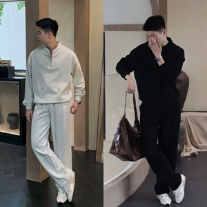
Korean fashion brand autumn half-zipper sports pullover sweatshirt casual pants suit for men and women versatile styles, a full set of trendy