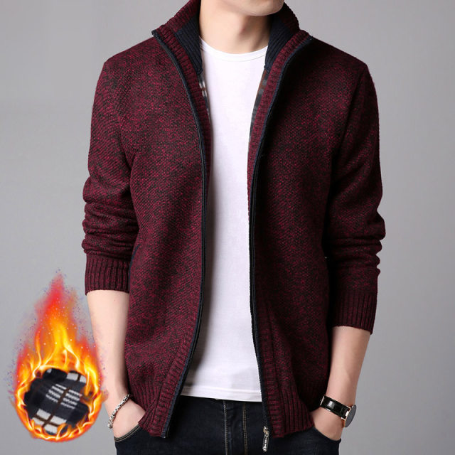 Sweater men's fleece knitted cardigan jacket Korean style trend autumn ...