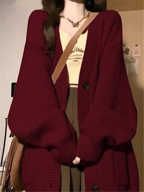 Vintage wool speckled burgundy cardigan sweater with pockets by