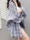 Fat mm300Jin [Jin equals 0.5 kg] Large size plaid long-sleeved shirt for women in spring and autumn Korean style loose mid-length sunscreen shirt jacket
