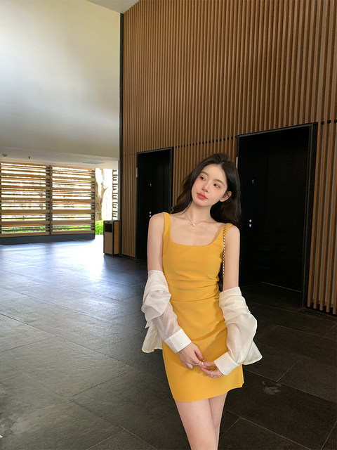 alex stevens kenbean square neck pleated waist suspender dress sexy hip-hugging skirt women's spring and summer skirt