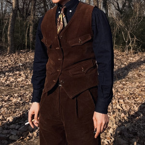 
2026 Spring Clothing First Release ~ American Retro Non-RRL Corduroy Hunting Vest Gentleman V-neck Slim Short Vest