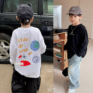 
Linlin's mother's children's clothing boy's planet astronaut long-sleeved T-shirt spring and autumn children's top autumn baby boy's bottoming shirt