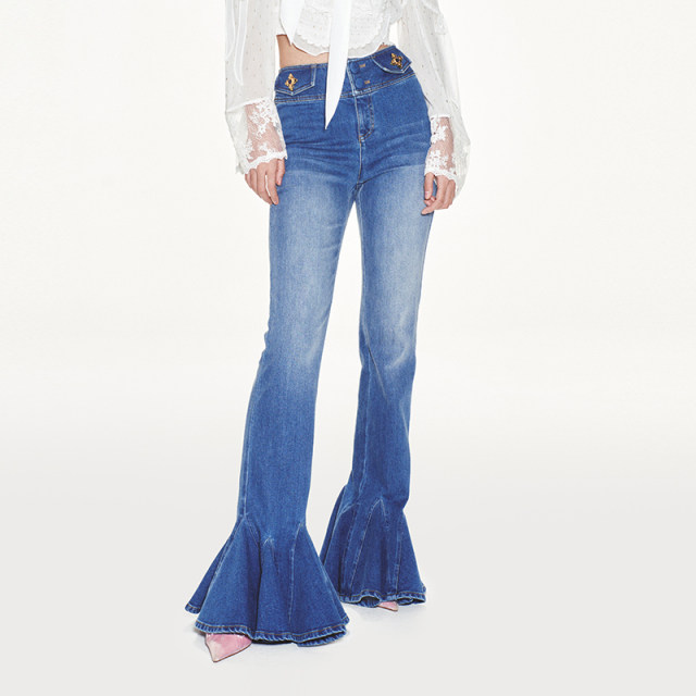 Lefame Lafitem versatile slim tight hippie denim flared pants