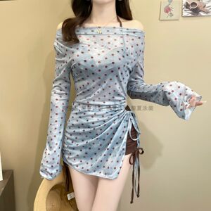 
Women's swimsuit 2026 new polka dot one-shoulder split long-sleeved sunscreen vacation sexy bikini three-piece swimsuit