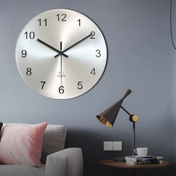 Modern Minimalist Metal Living Room Wall Clock, Silver Clock, Unique Nordic Creative Silent No-Drill Fashion Digital Clock