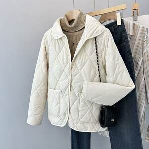 Korean style fashionable lapel diamond cotton jacket for women in spring and autumn versatile slim and thick warm small short cotton jacket
