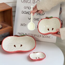 Cream-Colored Tableware Set for One Person, Ceramic Rice Bowl, Cute Household Salad Bowl, Girly Gift Plate