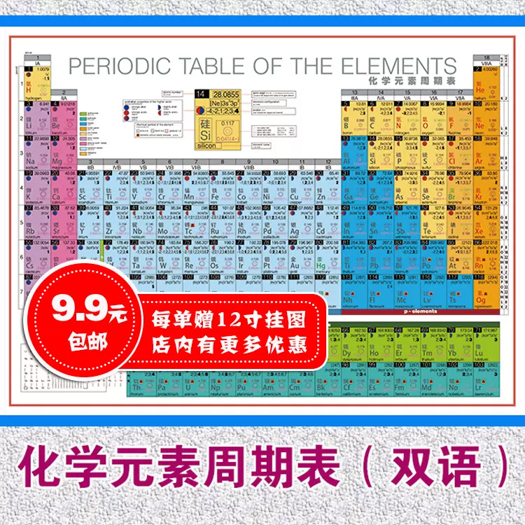 双语化学元素周期表118位元素中英对照氢氦中学化学实验
