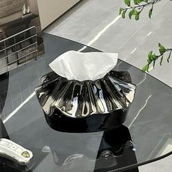 High-End Light Luxury Ceramic Lace Bag Tissue Box with Creative Design, High-End Living Room Tissue Box, Coffee Table Decoration