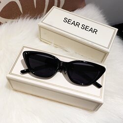 Cat-Eye Sunglasses for Women 2026 New Trendy Square Round Face Retro High-End Sun Protection Small Frame Glasses Black