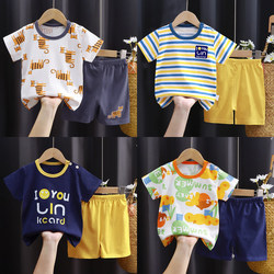Children's Short-Sleeved Suit Pure Cotton Baby Thin Summer Clothes 1-3-5 Years Old Boys and Girls Half-Sleeved Summer Clothes