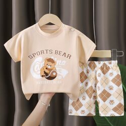 2026 New Children's Short-Sleeved Suit Pure Cotton Girls' Summer Clothes Boys' Shorts Baby Infant Clothes Korean Style Children's Clothing