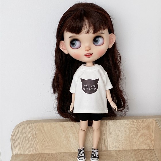 
blythe doll clothes licca azone small cloth ob24 barcobian doll clothes cat head t-shirt black shorts