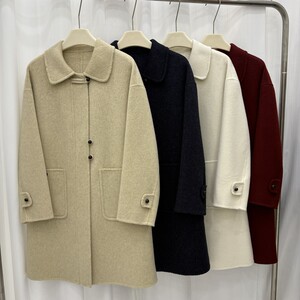 
Korean style red double-sided cashmere coat mid-length women's 25 autumn and winter new style doll collar simple and atmospheric wool coat