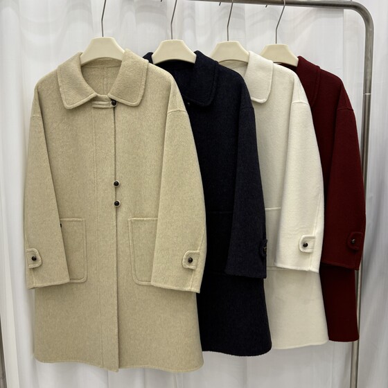 
Korean style red double-sided cashmere coat mid-length women's 25 autumn and winter new style doll collar simple and atmospheric wool coat