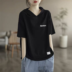 Pure Cotton 2026 Women's Short-Sleeved New Loose-Fit Plus-Size Mom's Hoodie Versatile Slimming Women's T-Shirt for Summer