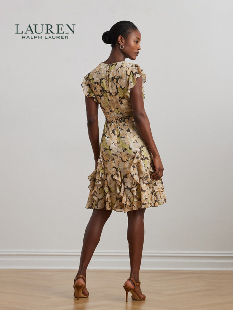 Lauren/Lauren Women's Clothing 25 Years Early Spring Slim Edition Floral Pattern Frilled Georgette Dress