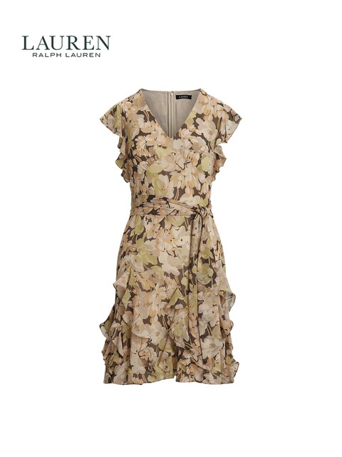 Lauren/Lauren Women's Clothing 25 Years Early Spring Slim Edition Floral Pattern Frilled Georgette Dress