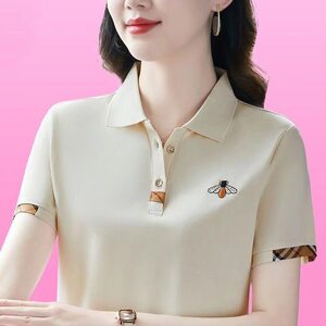 
Lapel short-sleeved T-shirt for women in summer 2025 new polo shirt middle-aged mother sports casual top large size women's clothing