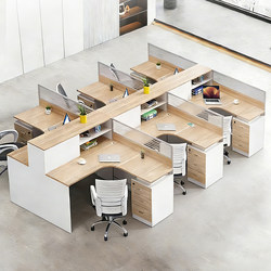 Casual Modern L-Shaped Employee Desk and Chair Combination 4/6 Staff Office Workstation Screen Financial Desk Card Holder