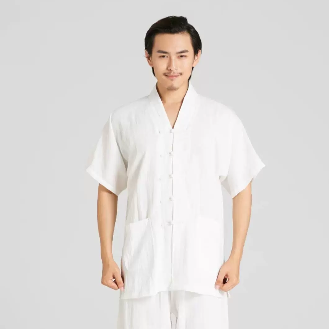 特卖武当道家传统三宝领亚麻新款春夏v领道士服装男居士服道袍女