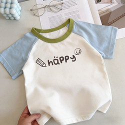 Boys' Short-Sleeved T-Shirt Pure Cotton Kidsren's Summer Top with Contrasting Colors New Style Trendy Kidsren's Clothing Half-Sleeved Clothes