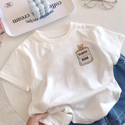 2025 New Pure Cotton Short-Sleeved Boys' T-Shirt Girls' Summer Clothes Baby Clothes Loose Summer White Kidsren's Tops