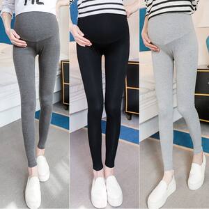 Pregnant women's underwear, long pants, fashionable summer high waisted and belly support, solid color elastic thin pants, small leg pants, autumn pants