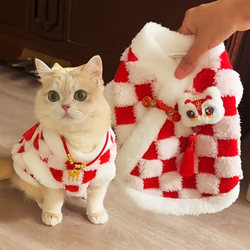 Kitten Clothes Winter New Year Embroidered Vest German Ragdoll Anti-Shedding Fleece-Lined 2025 New Winter Warm Clothing