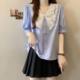 French bow striped short-sleeved shirt for women in summer large size fat mm slimming and high-end high-end doll collar top