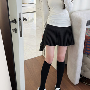 
RUBBIT fashionable miu style ~ thigh-length waisted I-fold suit pleated skirt A-line high-waisted skirt