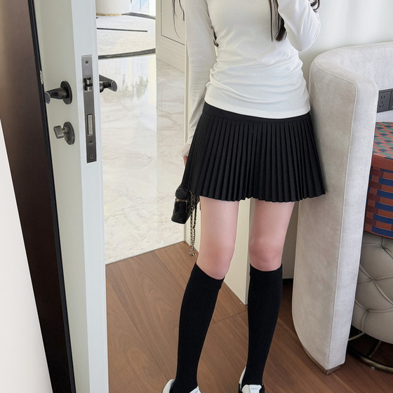 
RUBBIT fashionable miu style ~ thigh-length waisted I-fold suit pleated skirt A-line high-waisted skirt