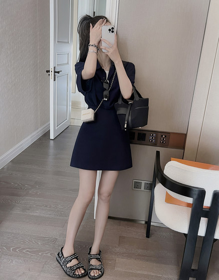 RUBBIT Summer New Product Simple and Refreshing Casual Sports Style Polo Neck Dress Loose and Slim High Waist Short Skirt