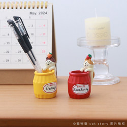 Japanese-Style Cute Cat Pen Holder Storage Ornament Mini Desktop Decoration Healing Office Workstation Good Mood