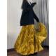 Reading garment technique gold printed skirt Chinese style old money style velvet skirt irregular gold velvet fishtail skirt