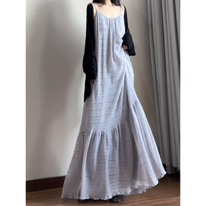 
Read the Art of Clothes Lazy Style Loose Long Dress Simple Long Dress Tall Loose Belly-covering Suspender Skirt