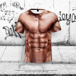 Fake Chest Muscles, Abdominal Muscles, Short-Sleeved Gorilla Muscle Costume, 3D Muscle Men's T-Shirt, Personalized Cos, Plus-Size Clothing for Fat People