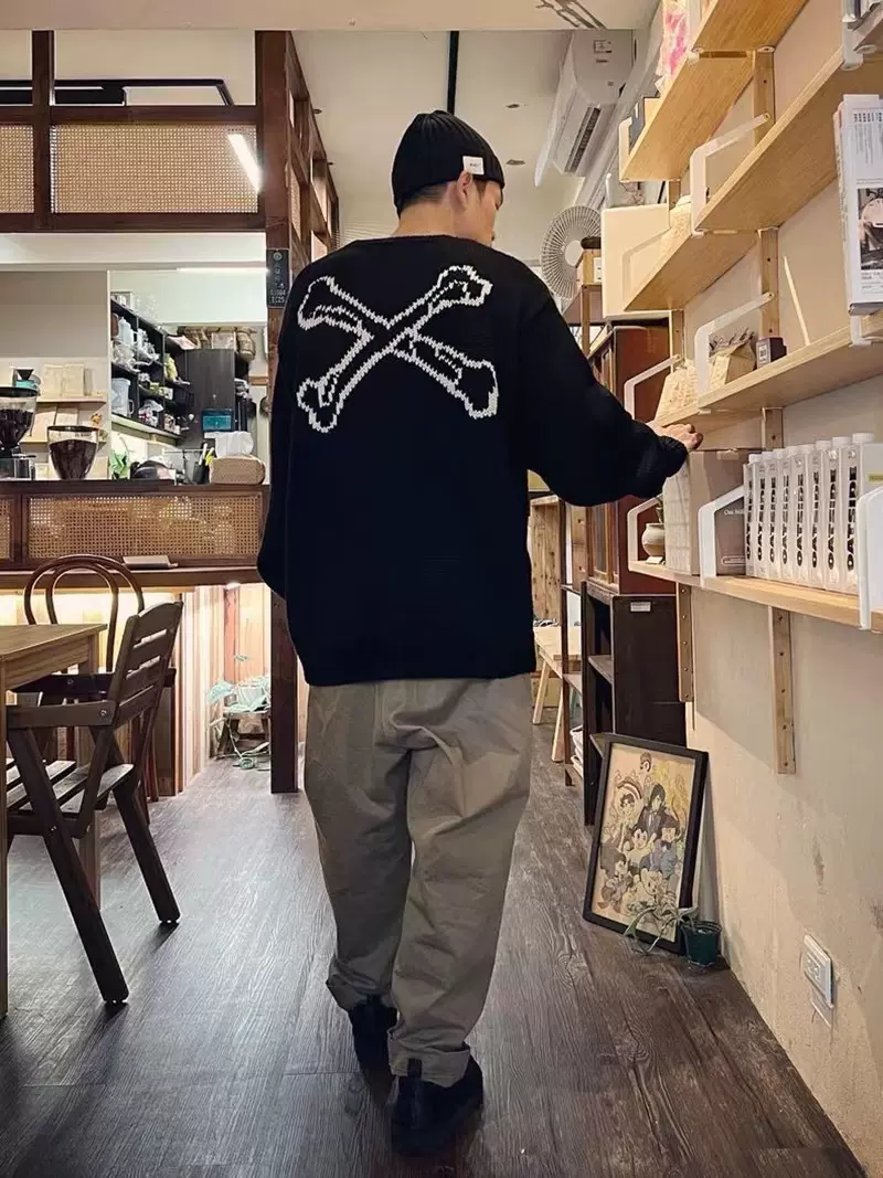 犀利制WTAPS 22AW ARMT/SWEATER 骨頭圓領針織套頭寬鬆毛衣男-Taobao