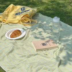 Bear Roar Creamy Yellow and Blue Picnic Cloth LAOSHU ins Korean Style Tablecloth Seaside Photo Background Outdoor Autumn Outing Mat