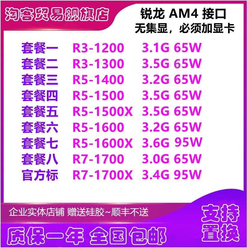 AMD  R3 1200 R3-1300 R5 1400 1500 1600 R7 1700 X AM4CPU-