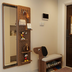Perforated Board Dressing Mirror Integrated with Invisible Sliding and Closing Feature, Full-Length Mirror Hidden at the Entrance of the Home