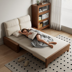 Folding Sofa Bed Dual-Purpose 2026 New Model for Small Apartments, Foldable 1.5m Double Sofa Convertible into Bed, Solid Wood