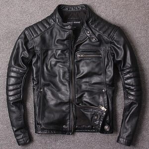 Original 2021 Autumn short stand -up standing lead to repair the tidal leather jacket men's leather locomotive outer coating cowhide leather jacket
