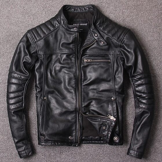 Original 2021 Autumn short stand -up standing lead to repair the tidal leather jacket men's leather locomotive outer coating cowhide leather jacket
