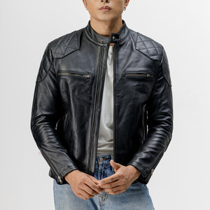 
Leather jacket men's Beckham's same style first-layer cowhide motorcycle stand collar classic same style slim short retro leather jacket